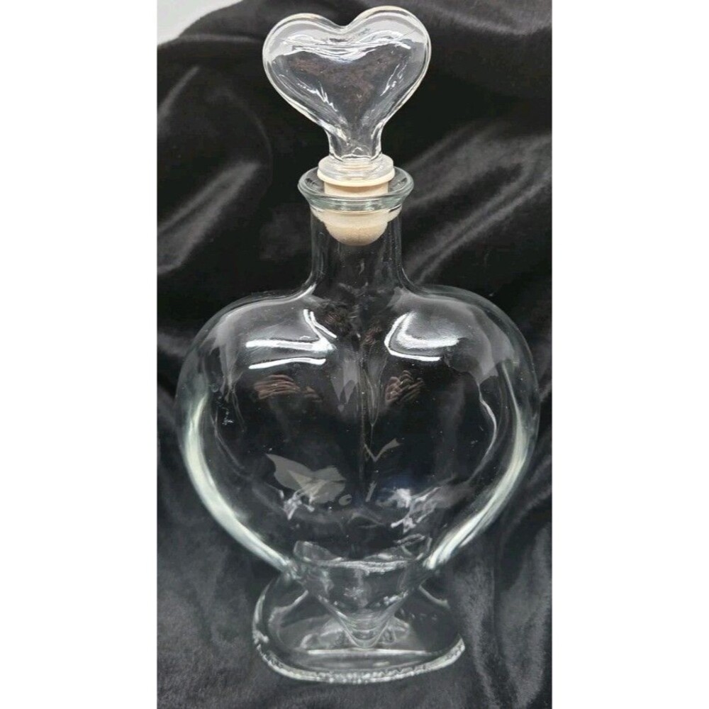 Vintage KEFLA Depose 50cl Heart Shaped Clear Glass Bottle with Heart Stopper...